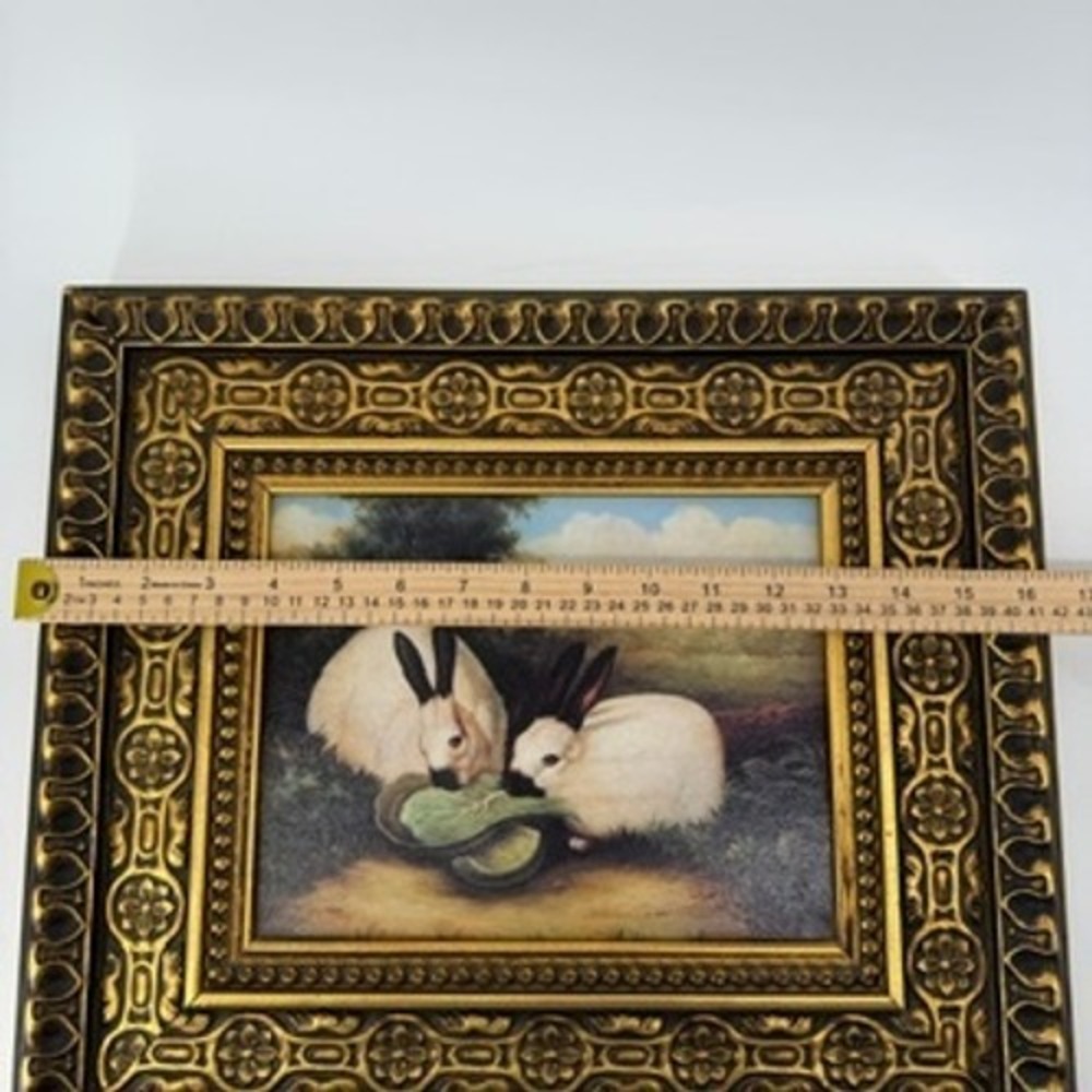 Cedar Creek Collection Rabbit Painting P. Rolence Ornate Gold Frame 16x14 - Picture 6 of 8